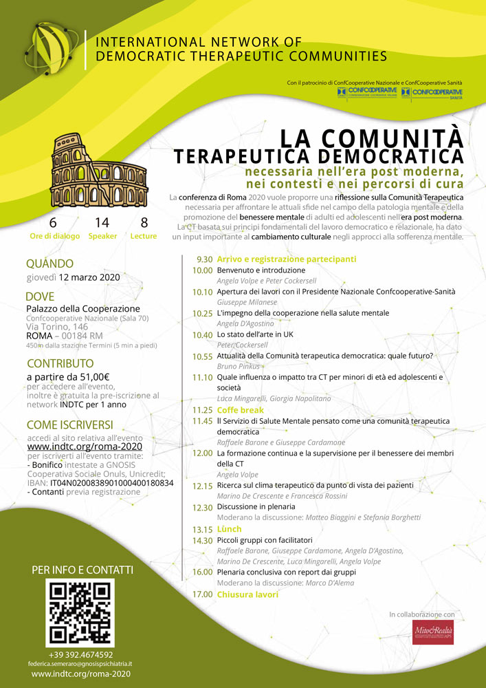 Convegno INDTC Roma 2020, LA COMUNITA' TERAPEUTICA DEMOCRATICA